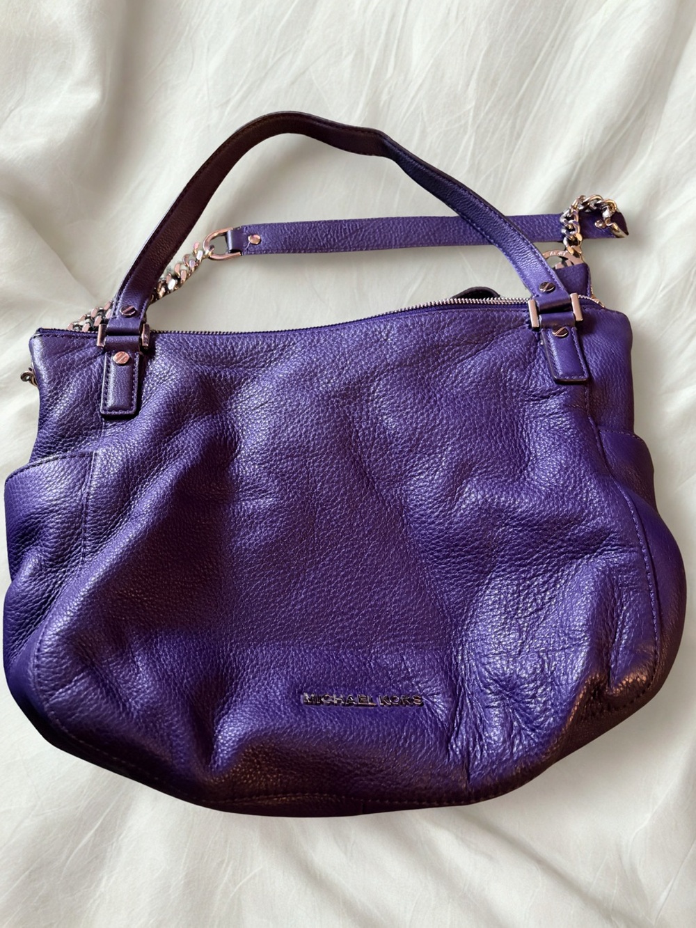 Michael Kors Medium Sized Purple Pebbled Leather Shoulder Bag with Gold Hardware